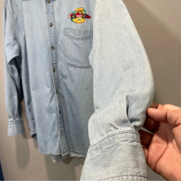 Vintage Team Woody Denim Light Blue Shirt Men size Large - Picture 13 of 17
